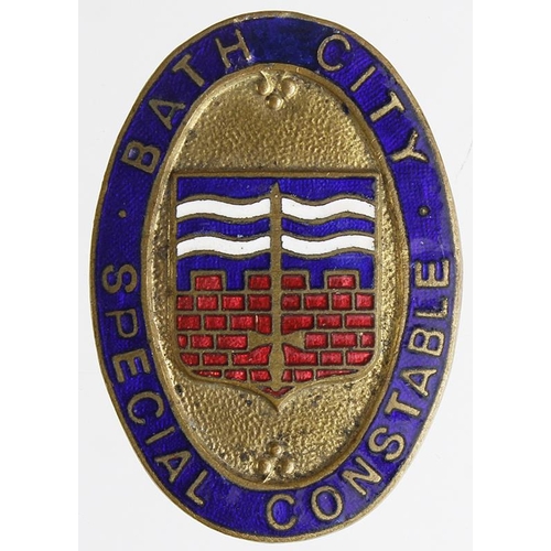 2146 - Police - Bath City, WW1 Special Constable brass & enamel badge, has a crescent lapel fitting. Maker ... 