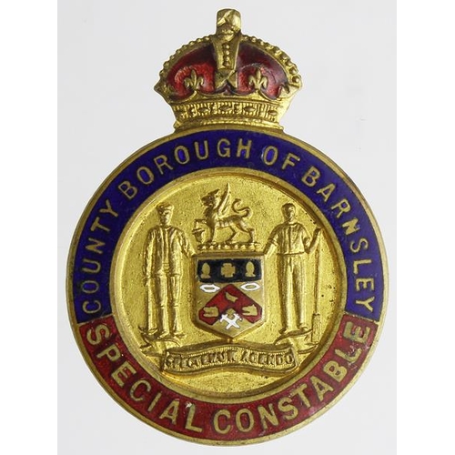 2152 - Police - County Borough of Barnsley, WW1 Special Constable brass & enamel badge, has a crescent lape... 