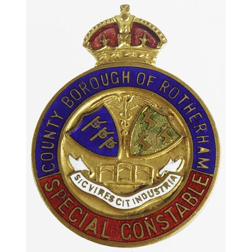 2153 - Police - County Borough of Rotherham Special Constable brass & enamel badge, has a crescent lapel fi... 