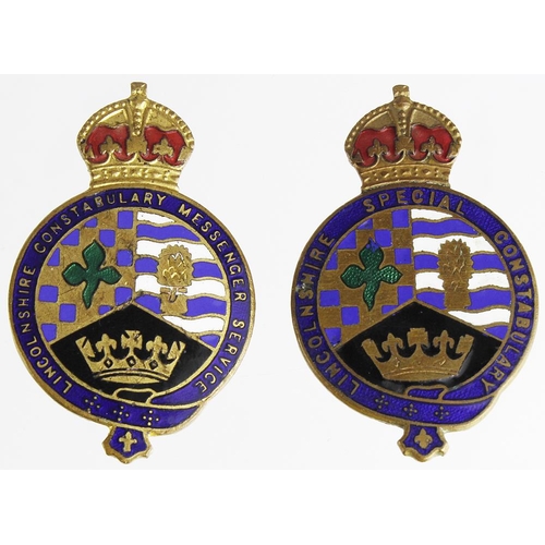 2156 - Police - Lincolnshire Constabulary WW2 Special Constable brass & enamel badge, has a crescent lapel ... 