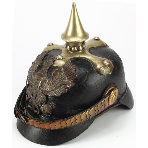 2167 - Prussian Army service personnel black leather Pickelhaube, Model 1860, with leather liner, chin stra... 