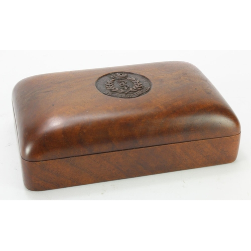 2200 - RAMC interest a Kings Crown wooden tobacco box