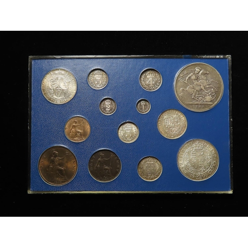 223 - Queen Victoria Type Set in a sliding case (13 coins) Crown to Farthing, comprised of: Maundy Set 189... 