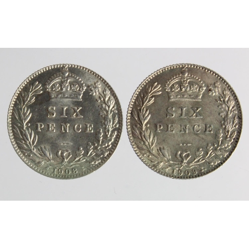 291 - Sixpences (2) Edward VII: 1908 EF, and 1909 EF