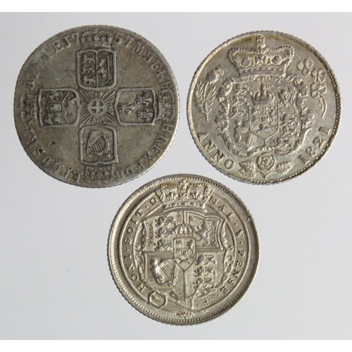 292 - Sixpences (3): 1757 slightly bent Fine, 1817 aEF, and 1821 GVF