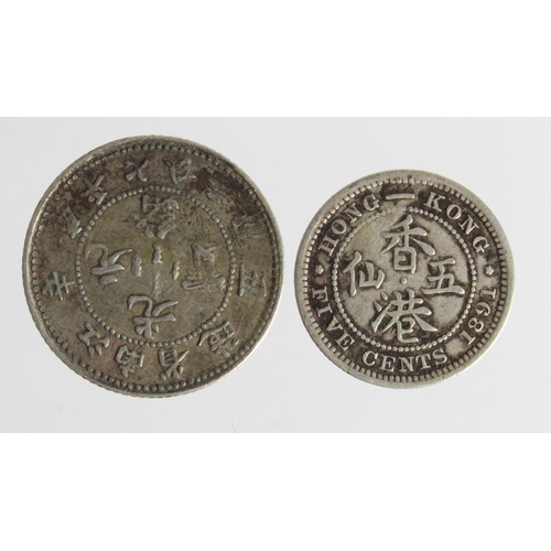 329 - China, Kiang-Nan Province silver 10-Cents 1901 aVF, along with Hong Kong 5 Cents 1891 GF