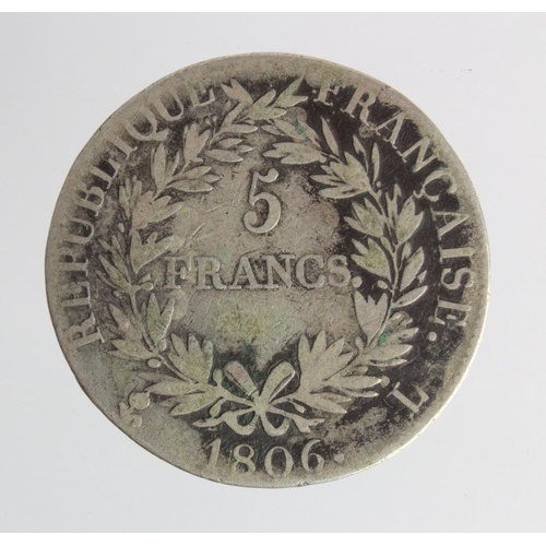 346 - France, Napoleon silver 5 Francs 1806 L, nF