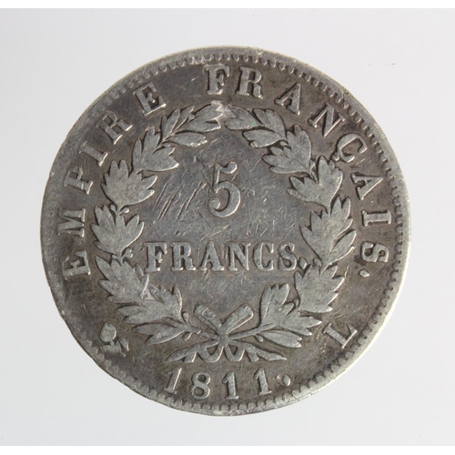 347 - France, Napoleon silver 5 Francs 1811 L, Fine.