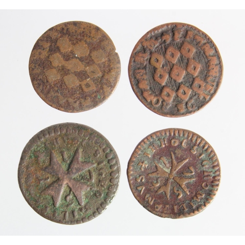 376 - Malta, 4x 18thC copper Grano, Fair to GF