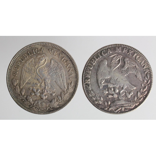 381 - Mexico (2) silver: 8 Reales 1839 Go PJ nEF, and Peso 1900 Zs FZ GEF