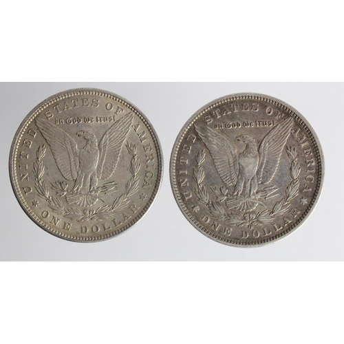 410 - USA, Morgan Silver Dollars (2): 1887O GVF, and 1900 EF small scratch.