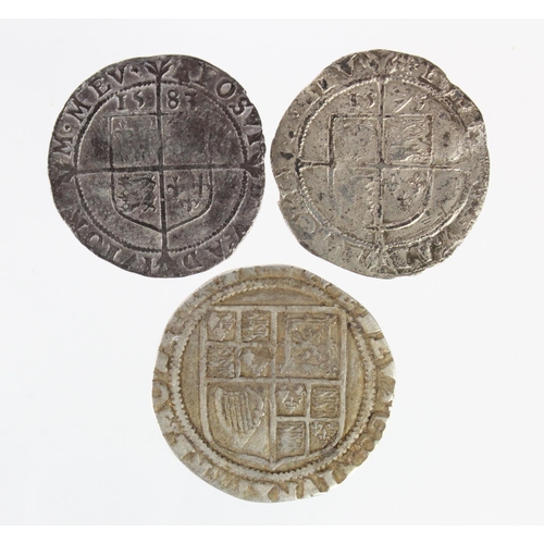 468 - Elizabeth I & James I silver (3): Sixpences: 1575 mm. Eglantine S.2563 porous Fine, 1583 mm. Bell S.... 