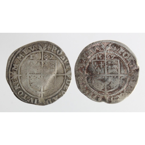 481 - Elizabeth I sixpences (2): 1567 mm. Coronet Fair/Fine, and 1582 mm. Sword VG.