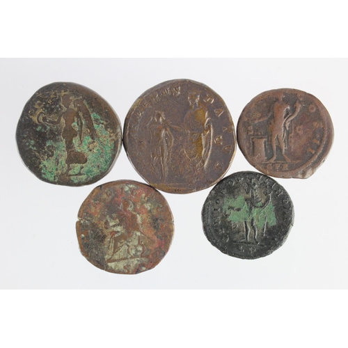 522 - Roman Bronze Coins (5) asses, folles and sestertii of various 138-305 AD, Fair to Fine.