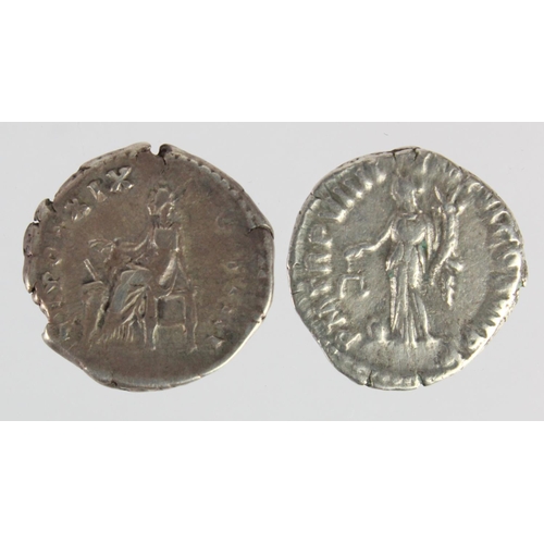 536 - Roman Imperial silver denarii (2): Antoninus Pius, Salus seated l., 3.11g, VF, and Commodus, Aequita... 