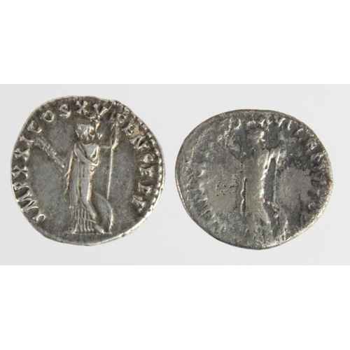 540 - Roman Imperial silver denarii of Domitian (2): Minerva std. l. with thunderbolt, 3.21g, VF, and simi... 