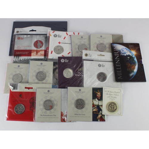 711 - GB Royal Mint £5 Coin presentation packs (14) various 1993 to 2022, most sealed.