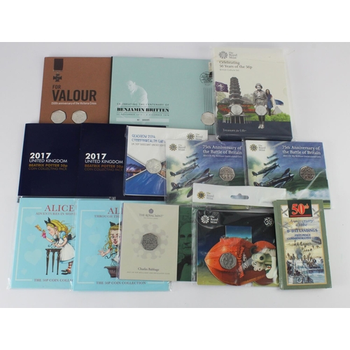 712 - GB Royal Mint and other 50p presentation packs (13): Celebrating 50 Years of the 50p British Culture... 