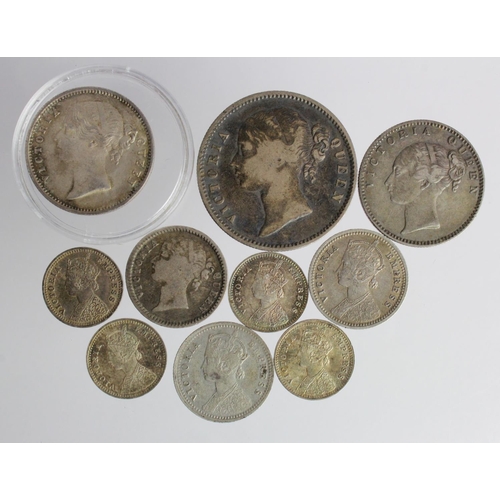 769 - India (10) Queen Victoria, British Raj and EIC silver including some high grade.