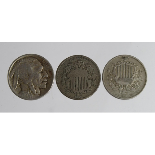 797 - USA Nickel 5-Cents (3): 1866 Good, 1868 GF, and 1913D recess (variety 2) scarce, GF