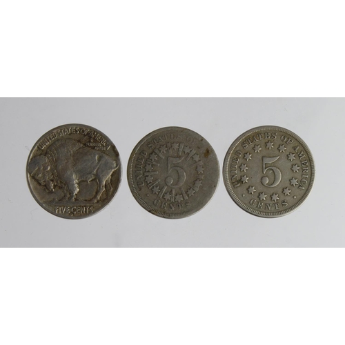 797 - USA Nickel 5-Cents (3): 1866 Good, 1868 GF, and 1913D recess (variety 2) scarce, GF