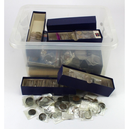 799 - Very heavy stacker box of mixed GB & World coins. Seems to have been collected in the 1970s. Pre 47 ... 