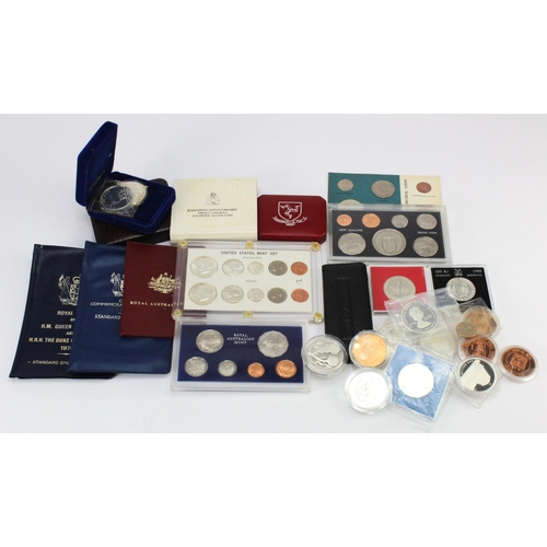 820 - World Silver proofs / BU issues along with a few mint / proof sets in a shoebox. Includes Australia,... 