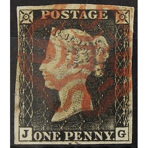 824 - GB - 1840 Penny Black Plate 1a (J-G) four margins, no thins or creases, fine used, cat £375