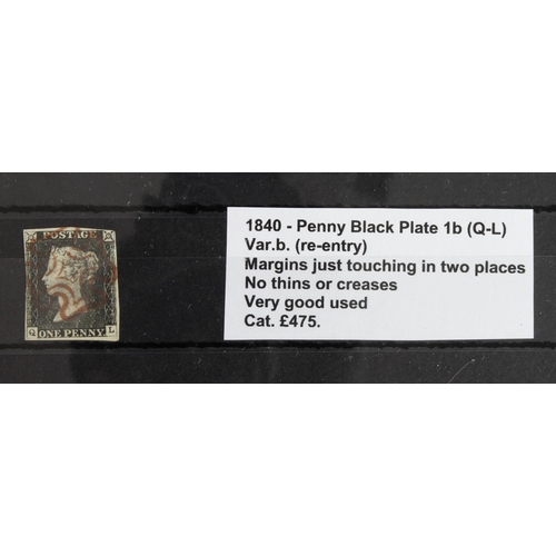 825 - GB - 1840 Penny Black Plate 1b (Q-L) Var.b. (re-entry) margins just touching to two places, no thins... 