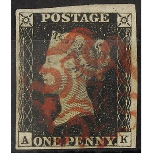 831 - GB - 1840 Penny Black Plate 4 (A-K) four good to large margins, light corner crease S/W, very good u... 