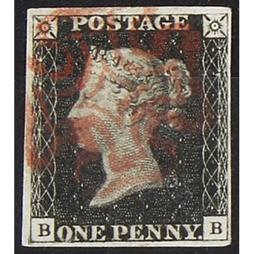 838 - GB - 1840 Penny Black Plate 8 (B-B) four margins, no faults, fine used, cat £525