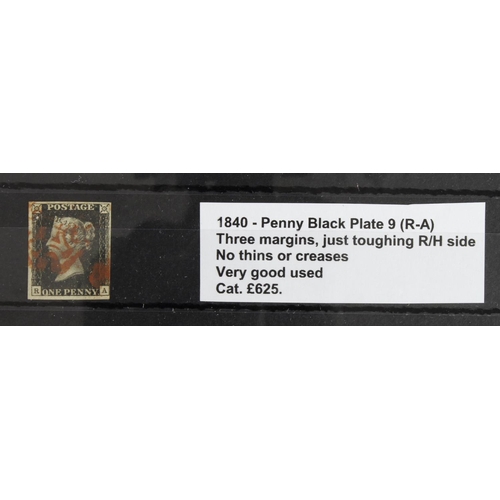 840 - GB - 1840 Penny Black Plate 9 (R-A) three margins, just touching R/H side, no thins or creases, very... 