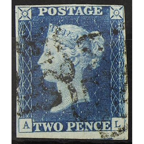 843 - GB - 1840 Two Penny Blue Plate 1 (A-L) Var.j. (double letter) four margins, no faults, fine used, ca... 