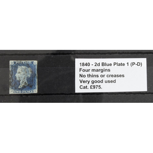 847 - GB - 1840 Two Penny Blue Plate 1 (P-D) four margins, no thins or creases, very good used, cat £975