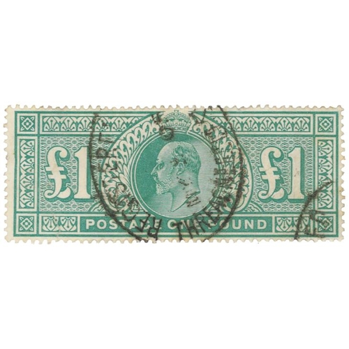 872 - GB - KEDVII 1902 £1 green, SG266, Registered Threadneedle St Cancel, cat £825