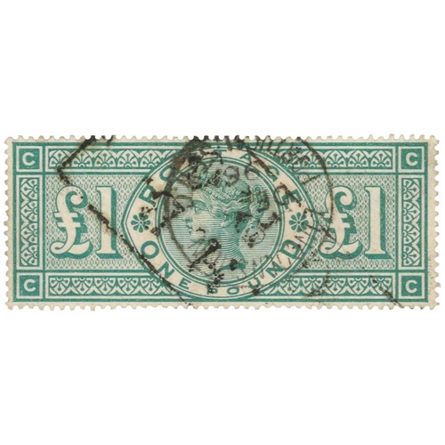 902 - GB - QV 1891 £1 green, SG212, Cds and parcel cancels, with uncertain location, cat £800