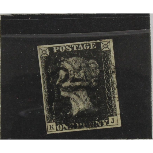 921 - GB 1840 1d Penny Black (K-J) identified as likely Plate 7, 4 margins, no tears thins or creases, bla... 