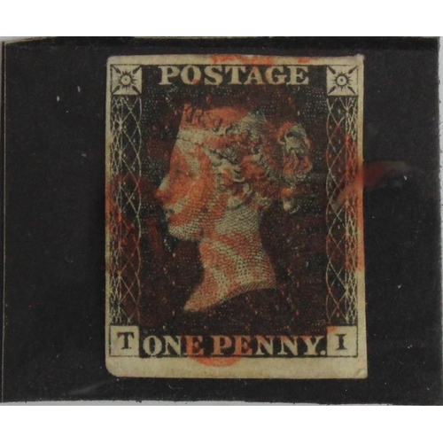 925 - GB 1840 1d Penny Black (T-I) identified as likely Plate 5, 4 margins, no tears thins or creases, tra... 