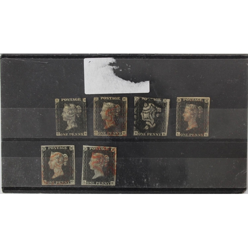 928 - GB 1840 1d Penny Black, a selection with all different corner letter combinations, mixed condition (... 