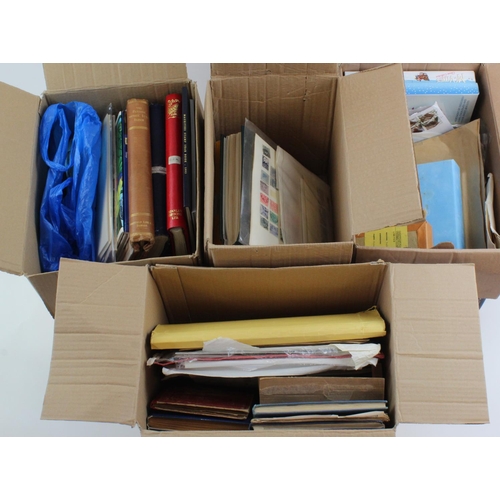 975 - Four cartons with a diverse accumulation of World-wide material. Includes albums, boxes, stock cards... 