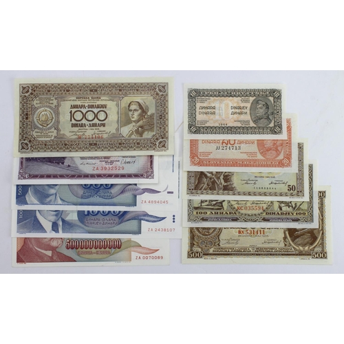 1069 - Yugoslavia (10), 1000 Dinara, 500 Dinara, 100 Dinara & 50 Dinara dated 1st May 1946, 20 Dinara & 10 ... 