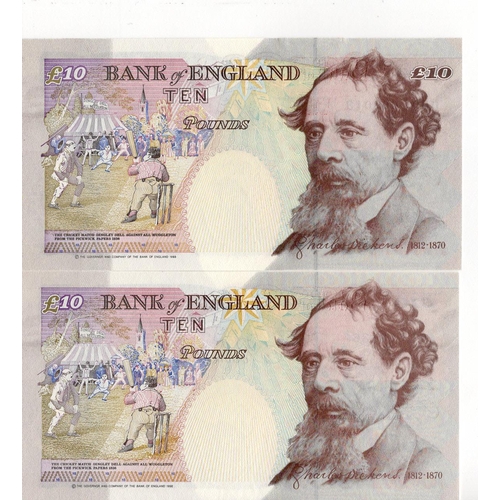 109 - Kentfield 10 Pounds (2) issued 1992 & 1993, both FIRST RUN notes, serial A01 003136 & DD01 008013 (B... 