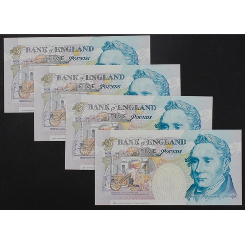 113 - Kentfield 5 Pounds (B363) issued 1993 (4), all FIRST RUN 'AA01' prefix notes, including a consecutiv... 