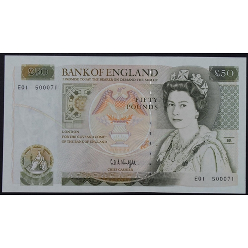 116 - Kentfield 50 Pounds (B361) issued 1991, rare FIRST RUN 'E01' prefix, serial E01 500071 from Debden s... 