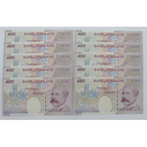 122 - Lowther 20 Pounds (10) issued 1999, a consecutively numbered run serial DA08 609112 - DA08 609121 (B... 