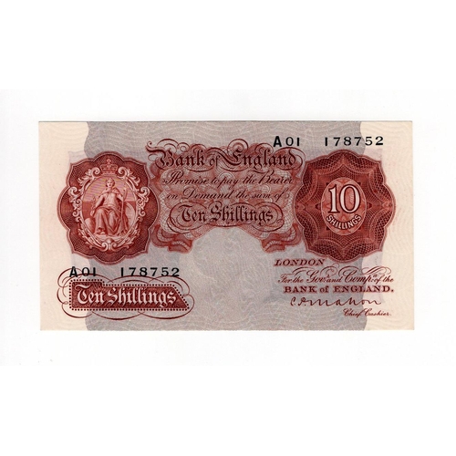 128 - Mahon 10 Shillings (B210) issued 1928, exceptionally rare FIRST RUN, serial A01 178752 (B210, Pick36... 