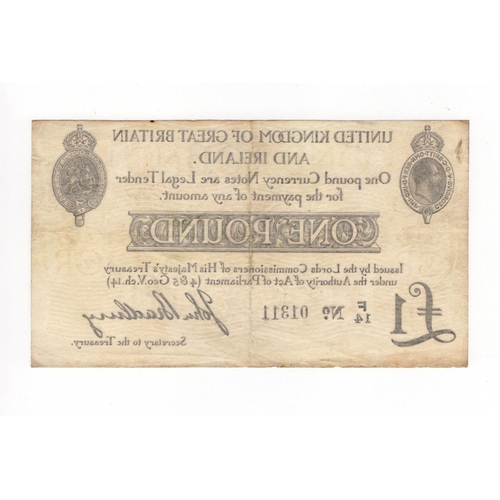 20 - Bradbury 1 Pound (T11.1) issued 1914, serial F/14 01311 (T11.1, Pick349a) VF