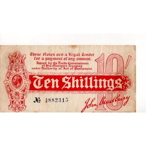 23 - Bradbury 10 Shillings ( T9) issued 1914, ERROR with designed misplaced vertically towards the bottom... 