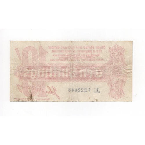 24 - Bradbury 10 Shillings ( T9) issued 1914, Royal Cypher watermark with 'AGE' also seen in watermark fr... 