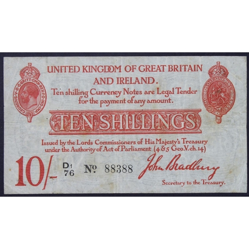 26 - Bradbury 10 Shillings (T12.2) issued 1915, 5 digit RADAR serial number D1/76 88388 (T12.2, Pick348a)... 